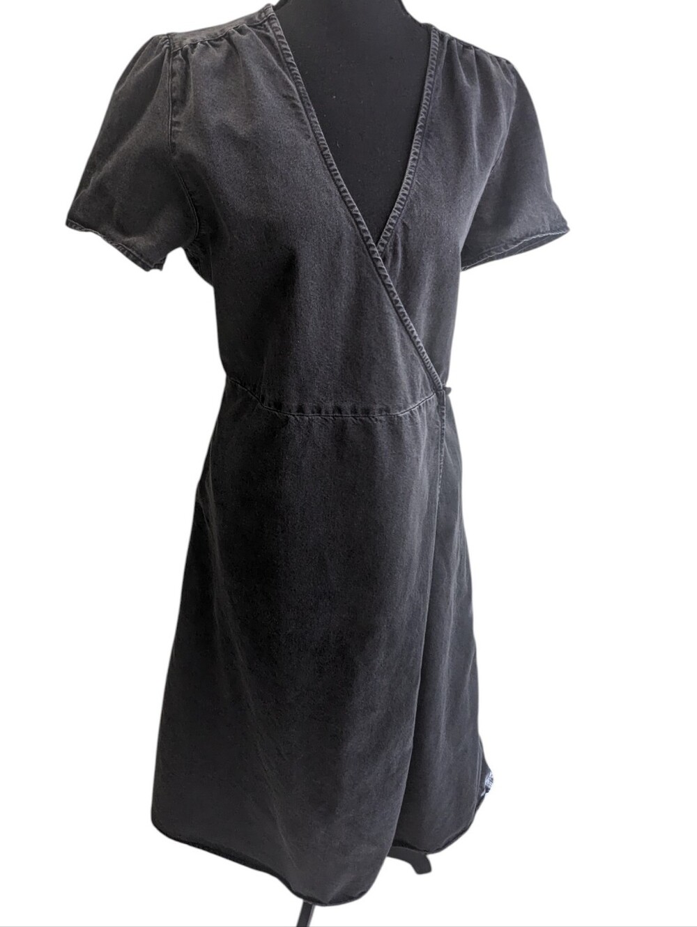 ASOS Black Denim Wrap Midi Dress Casual Size US 8 Flaw